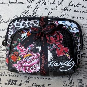 Ed Hardy 2 piece Cosmetic Travel Bags. Large/Smaller w/Logo NEW!